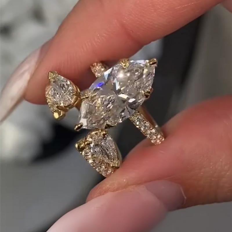 4CT Marquise Cut Moissanite Engagement Rings Sets In Sterling Silver