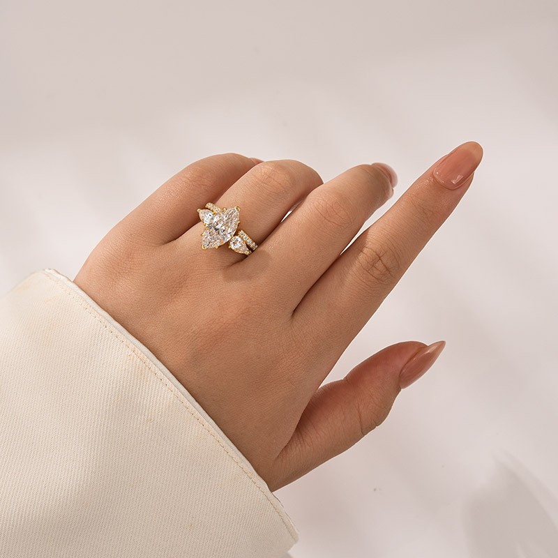 4CT Marquise Cut Moissanite Engagement Rings Sets In Sterling Silver