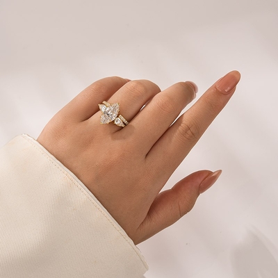 4CT Marquise Cut Moissanite Engagement Rings Sets In Sterling Silver