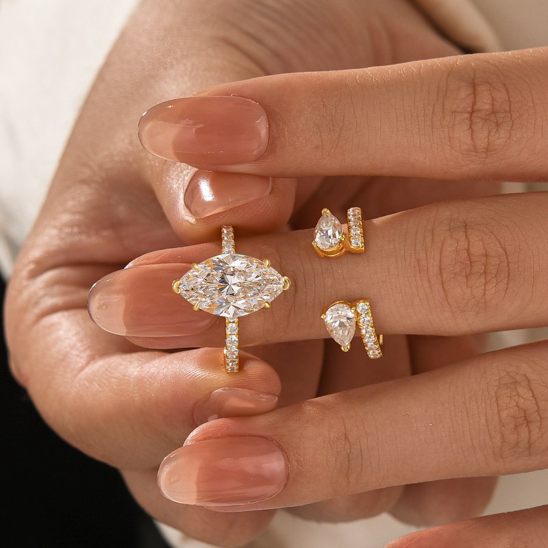 4CT Marquise Cut Moissanite Engagement Rings Sets In Sterling Silver