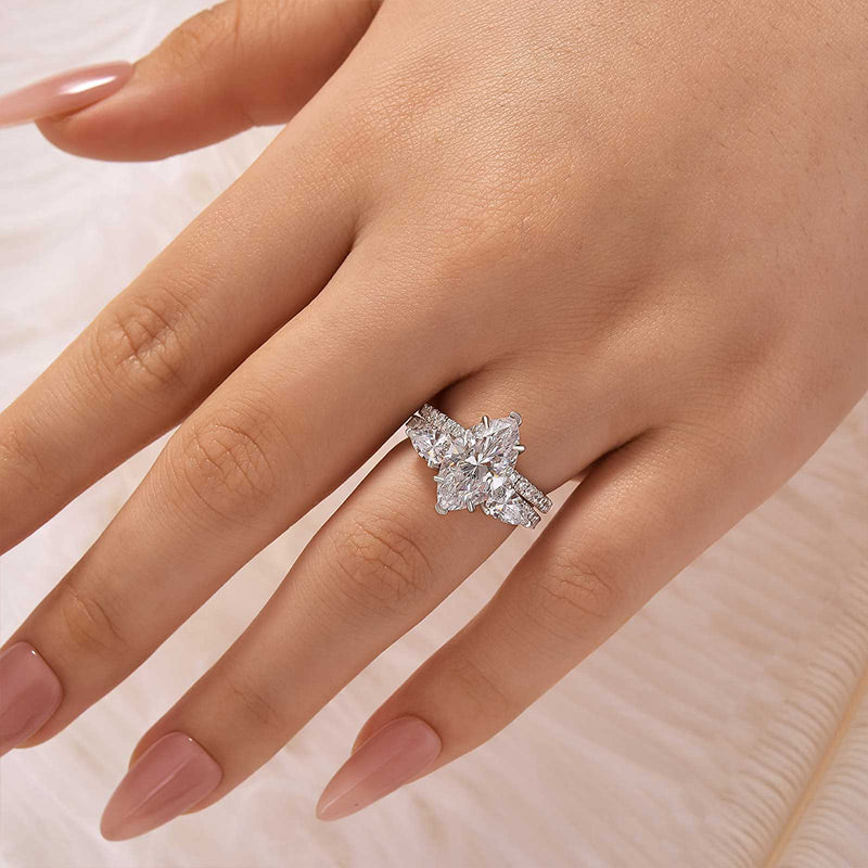 3CT Marquise Cut Moissanite Engagement Rings Sets In Sterling Silver
