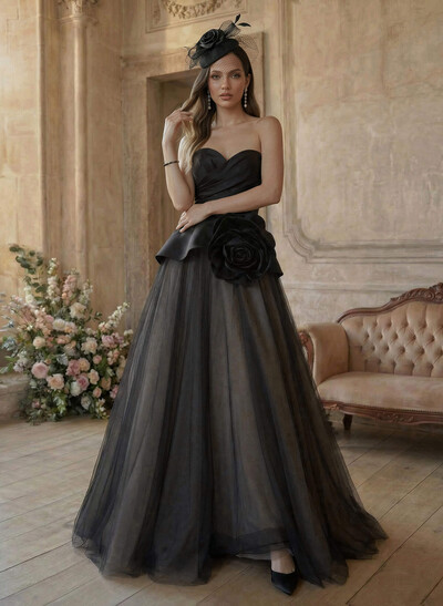 A-Line Sweetheart Sleeveless Court Train Tulle/Twill Satin Wedding Dresses