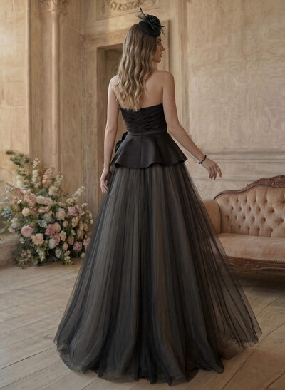 A-Line Sweetheart Sleeveless Court Train Tulle/Twill Satin Wedding Dresses