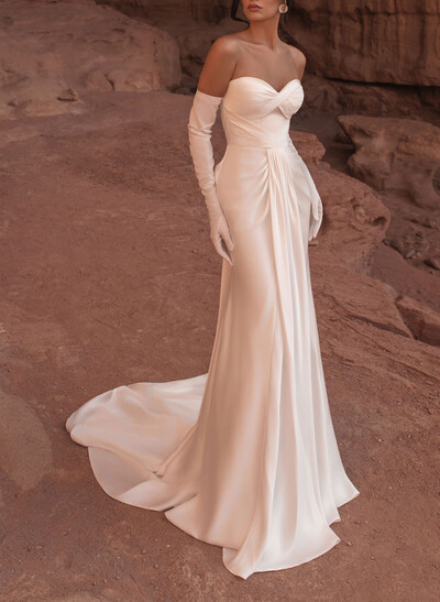 Sheath/Column Sweetheart Sleeveless Court Train Crepe Satin Wedding Dresses