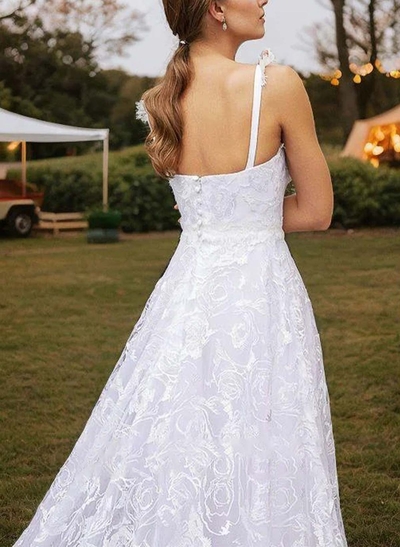 A-Line Sweetheart Sleeveless Chapel Train Chiffon/Lace Wedding Dresses With Lace