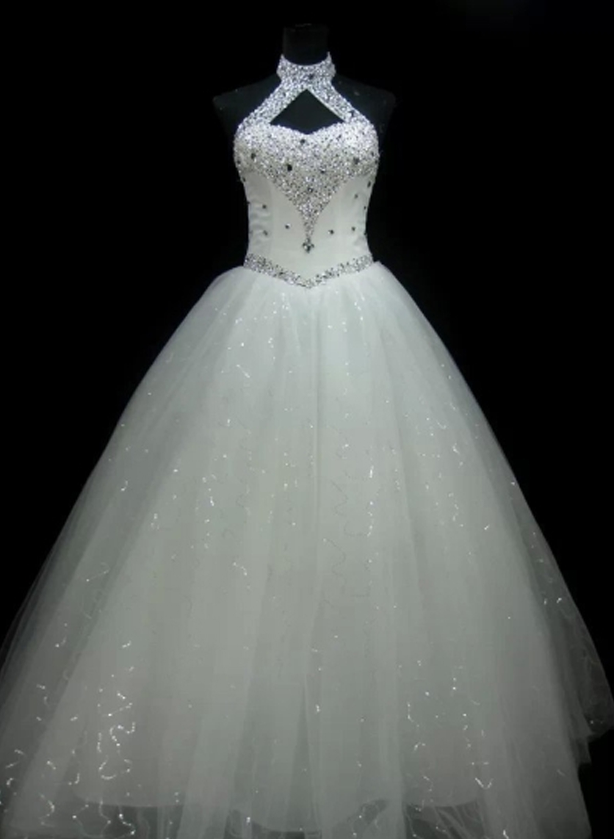 Sparkle & Shine Halter Sleeveless A-Line Floor-Length Satin/Tulle Wedding Dresses With Rhinestone