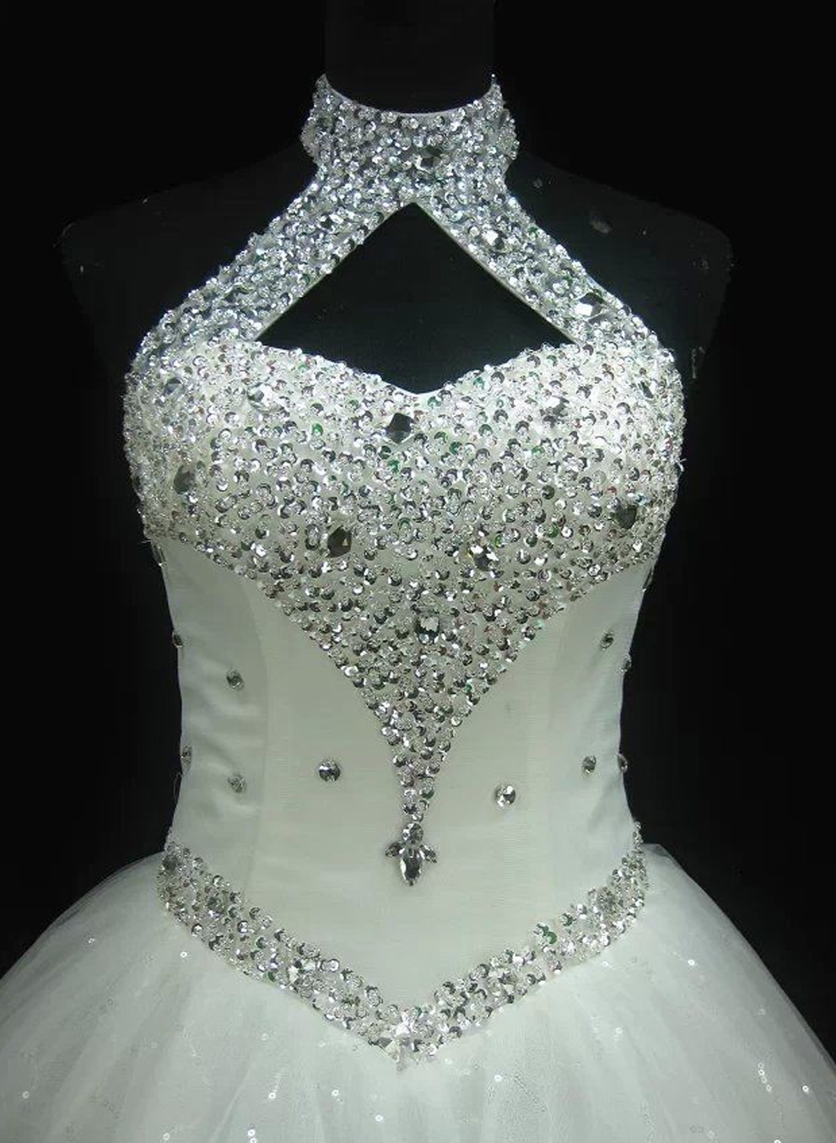 Sparkle & Shine Halter Sleeveless A-Line Floor-Length Satin/Tulle Wedding Dresses With Rhinestone