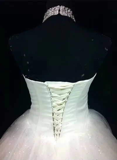Sparkle & Shine Halter Sleeveless Ball-Gown Floor-Length Satin/Tulle Wedding Dresses With Rhinestone