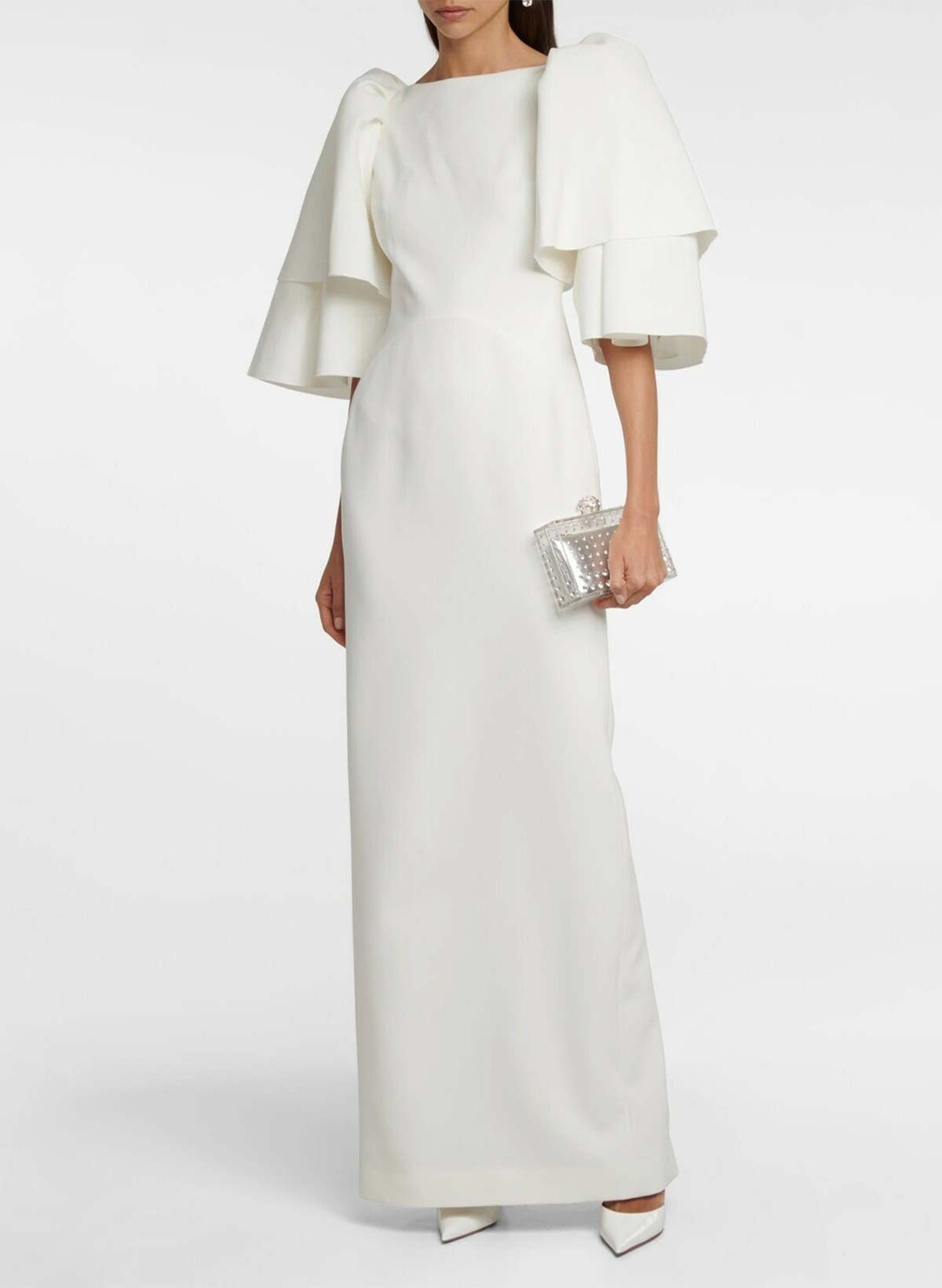 Sheath/Column 1/2 Sleeves Floor-Length Matte Satin Wedding Dresses With Cascading Ruffles