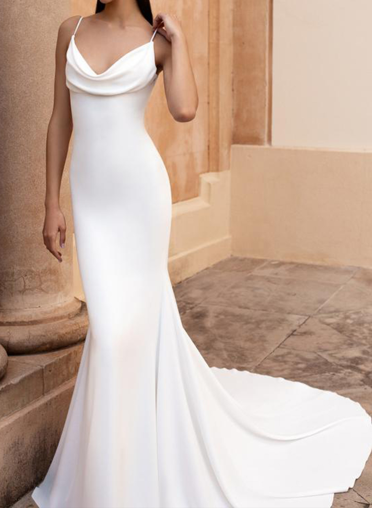 Trumpet/Mermaid V-Neck Sleeveless Court Train Elastic Satin Wedding Dresses With Beading