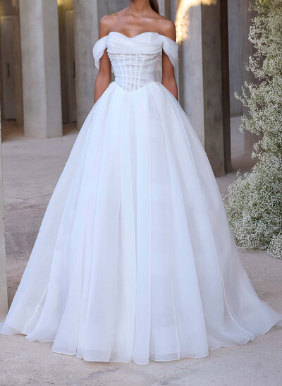 Ball-Gown Sweetheart Sleeveless Court Train Satin/Tulle Wedding Dresses With Pleated