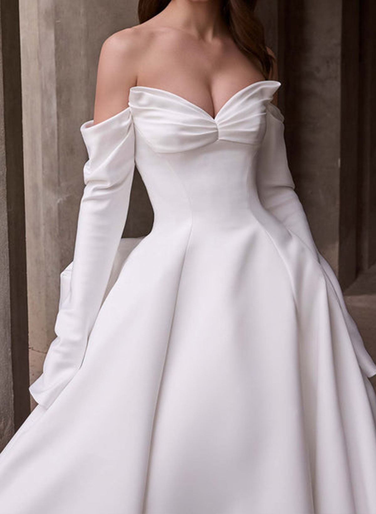 Ball-Gown Sweetheart Long Sleeves Cathedral Satin Wedding Dresses With Bow(s)