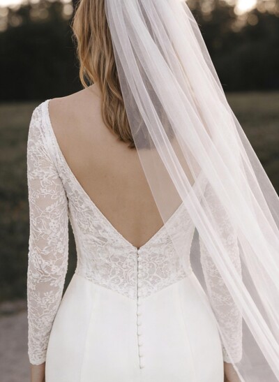 Trumpet/Mermaid Sweetheart Long Sleeves Sweep Train Lace/Elastic Satin Wedding Dresses