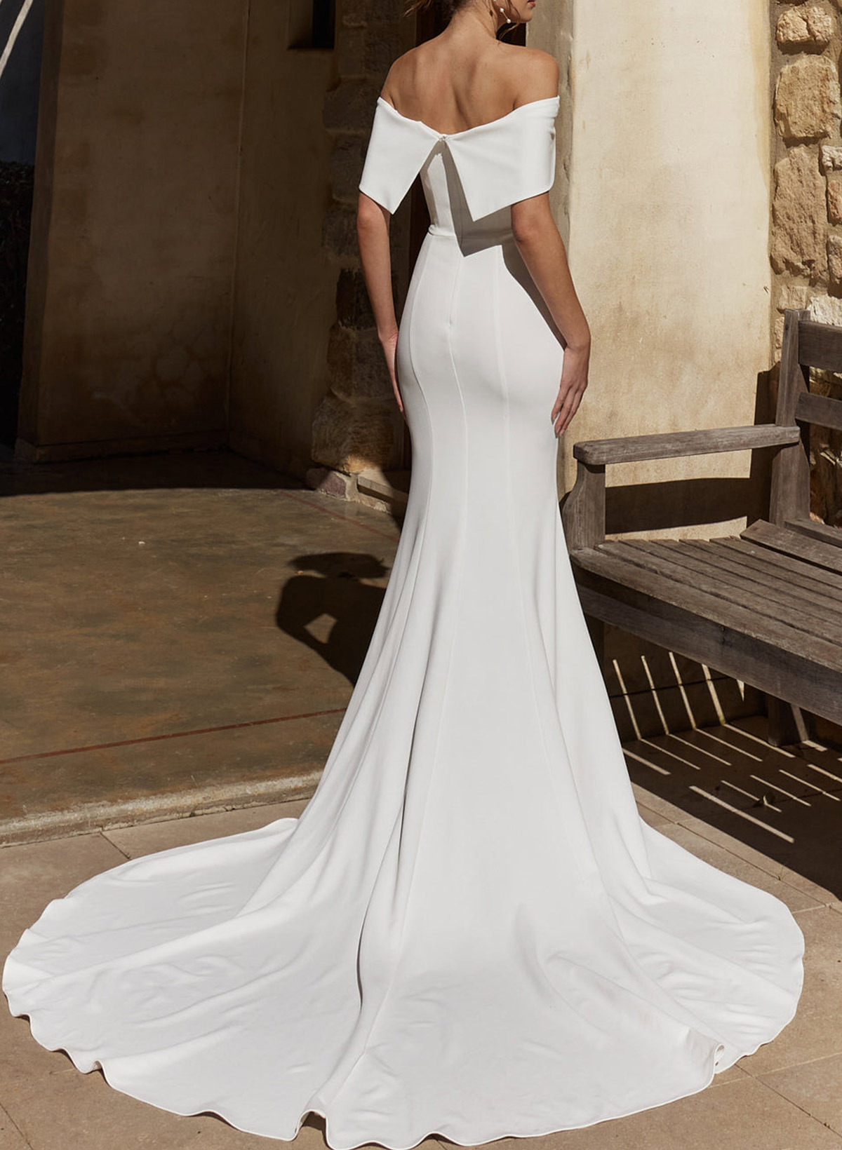 Trumpet/Mermaid Off-The-Shoulder Sleeveless Court Train Elastic Satin Wedding Dresses