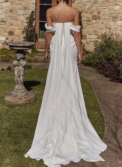 Trumpet/Mermaid Off-The-Shoulder Sleeveless Court Train Elastic Satin Wedding Dresses With High Split