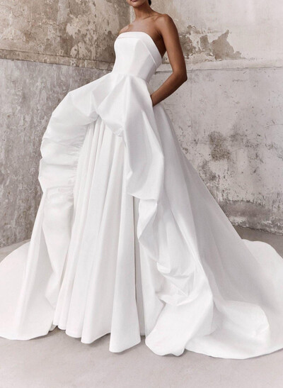 Ball-Gown Strapless Sleeveless Cathedral Satin/Taffeta Wedding Dresses With Ruffle