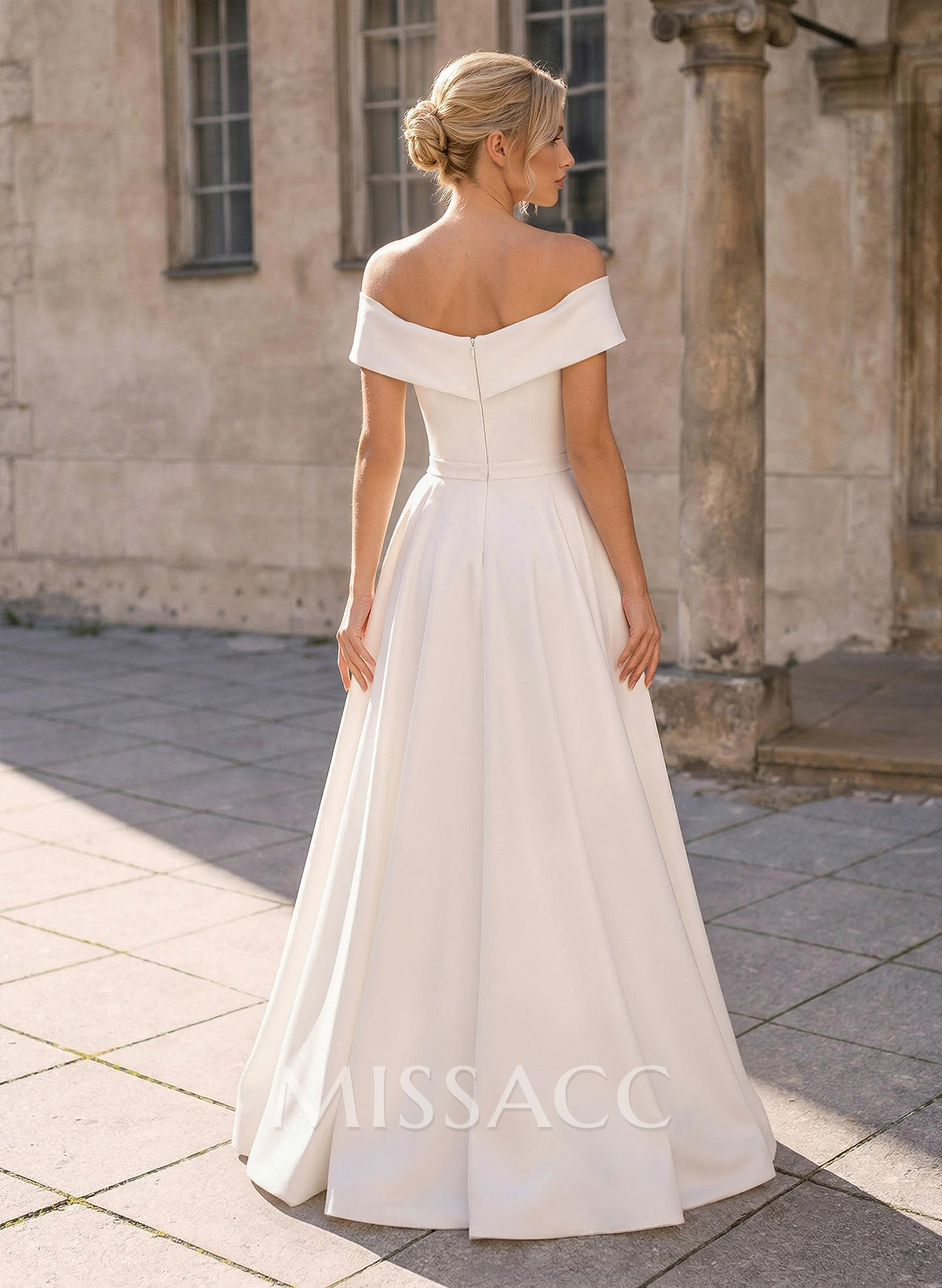 A-Line Off-The-Shoulder Asymmetrical Elastic Satin Wedding Dresses A-Line Off-The-Shoulder Asymmetrical Elastic Satin Wedding Dresses