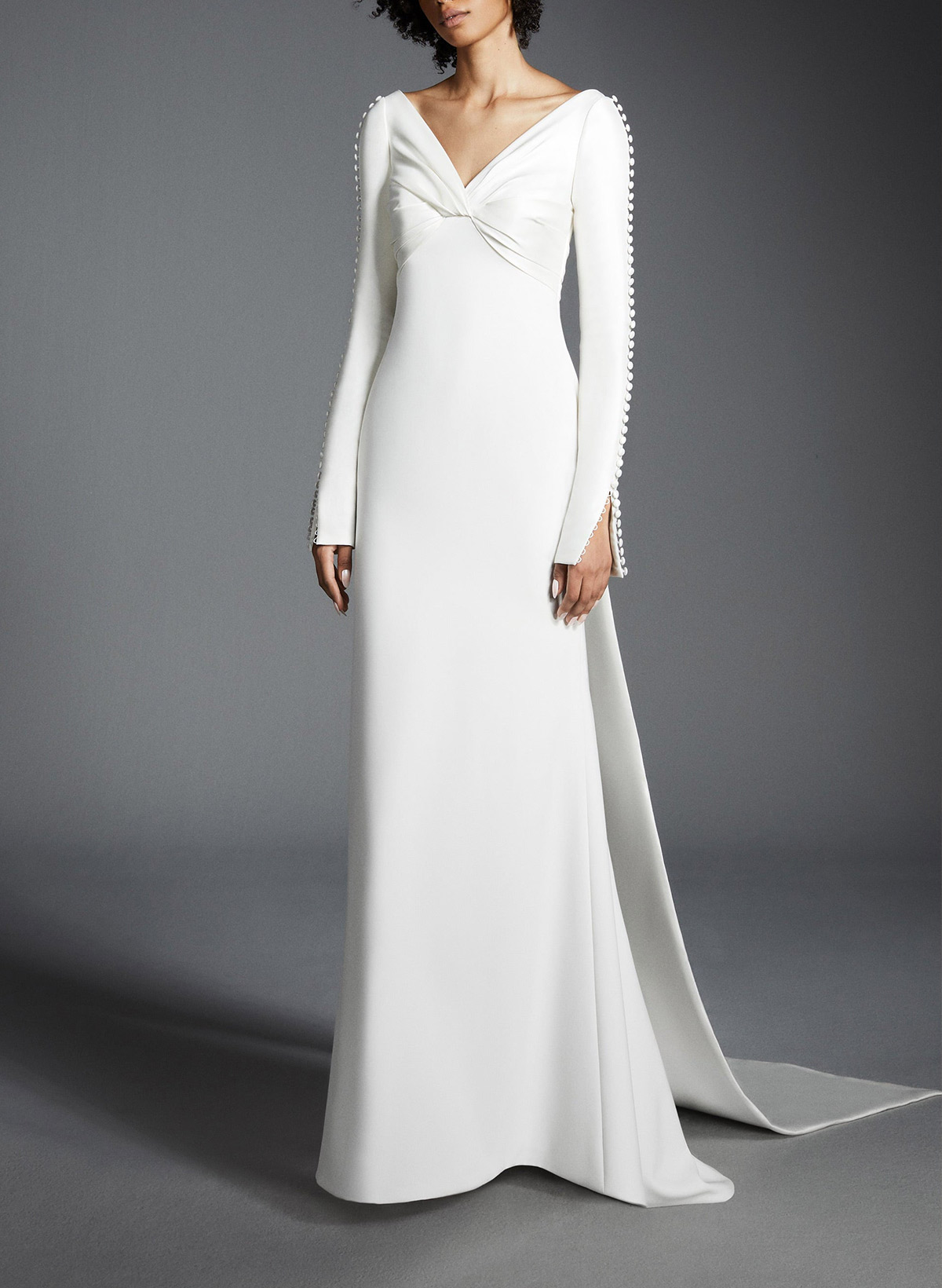 Trumpet/Mermaid V-Neck Long Sleeves Sweep Train Elastic Satin Wedding Dresses