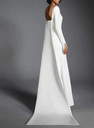 Trumpet/Mermaid V-Neck Long Sleeves Sweep Train Elastic Satin Wedding Dresses