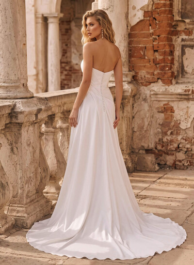 Trumpet/Mermaid Strapless Sleeveless Court Train Matte Satin Wedding Dresses With High Split