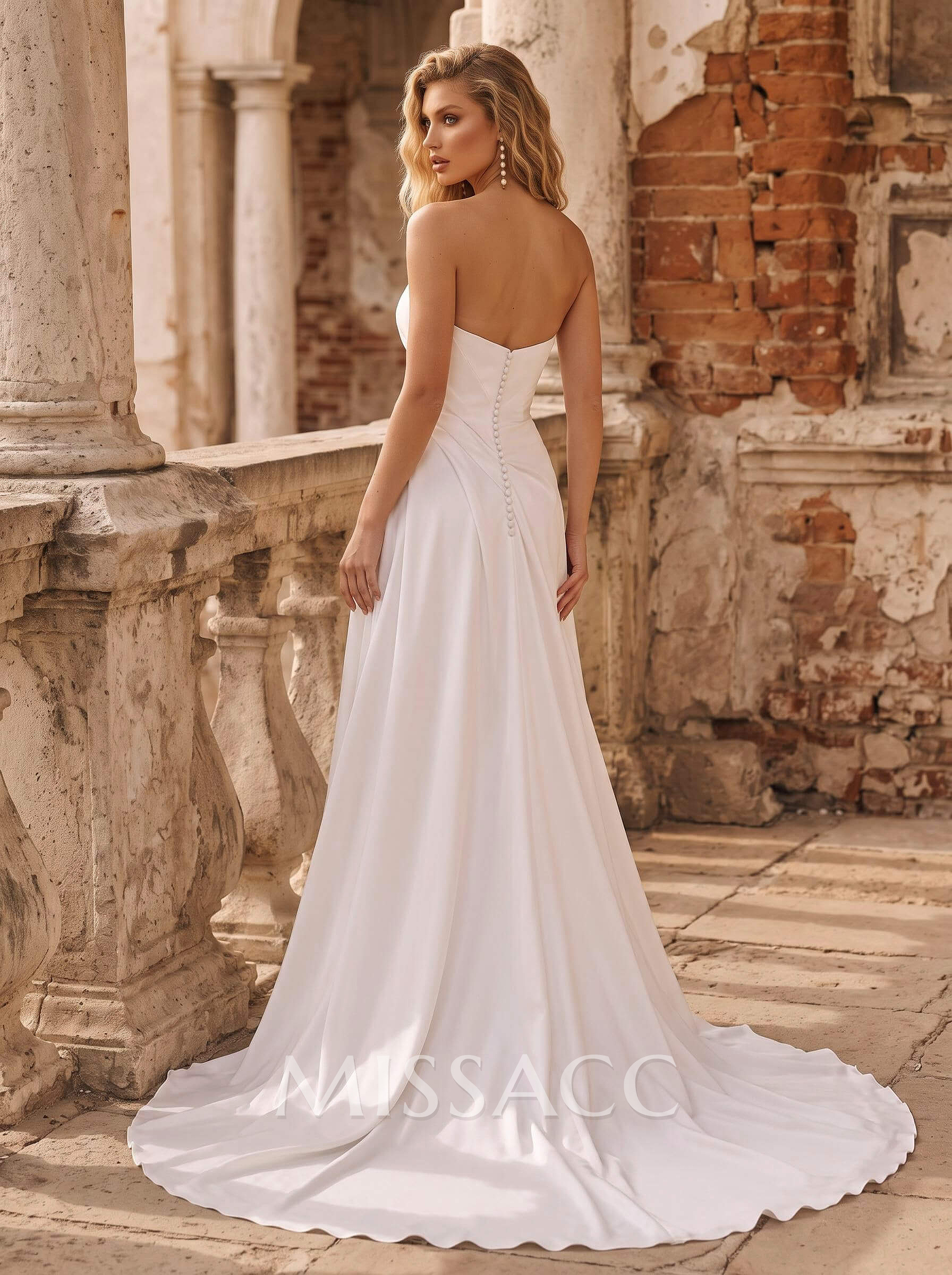Trumpet/Mermaid Strapless Sleeveless Court Train Matte Satin Wedding Dresses With High Split