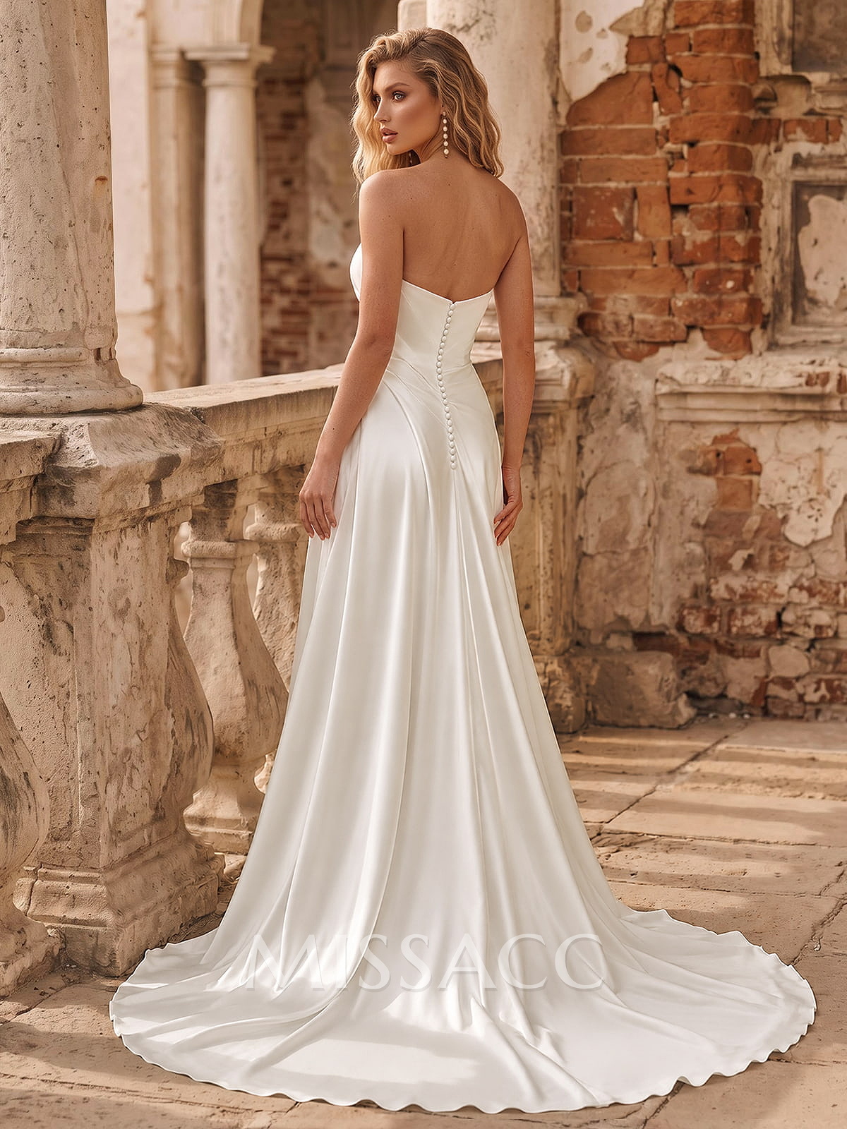 Trumpet/Mermaid Strapless Sleeveless Court Train Matte Satin Wedding Dresses With High Split