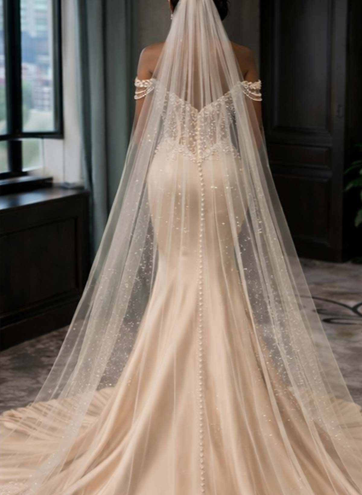 Trumpet/Mermaid Off-The-Shoulder Chapel Train Matte Satin Wedding Dresses With Beading