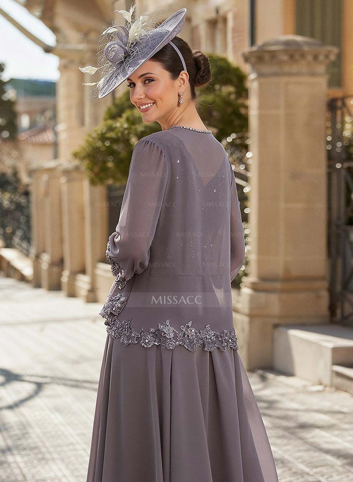 Open Front Chiffon Shawl With Lace