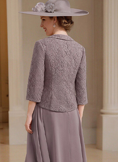 Open Front Chiffon/Lace Shawl With Lace