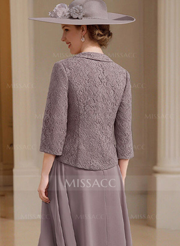 Open Front Chiffon/Lace Shawl With Lace