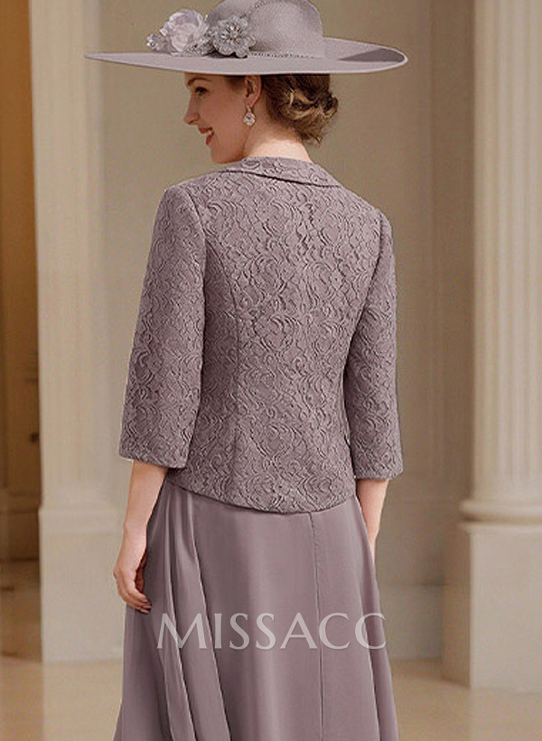Open Front Chiffon/Lace Shawl With Lace