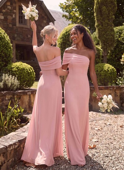 Sheath/Column One-Shoulder Sleeveless Floor-Length Chiffon Bridesmaid Dresses