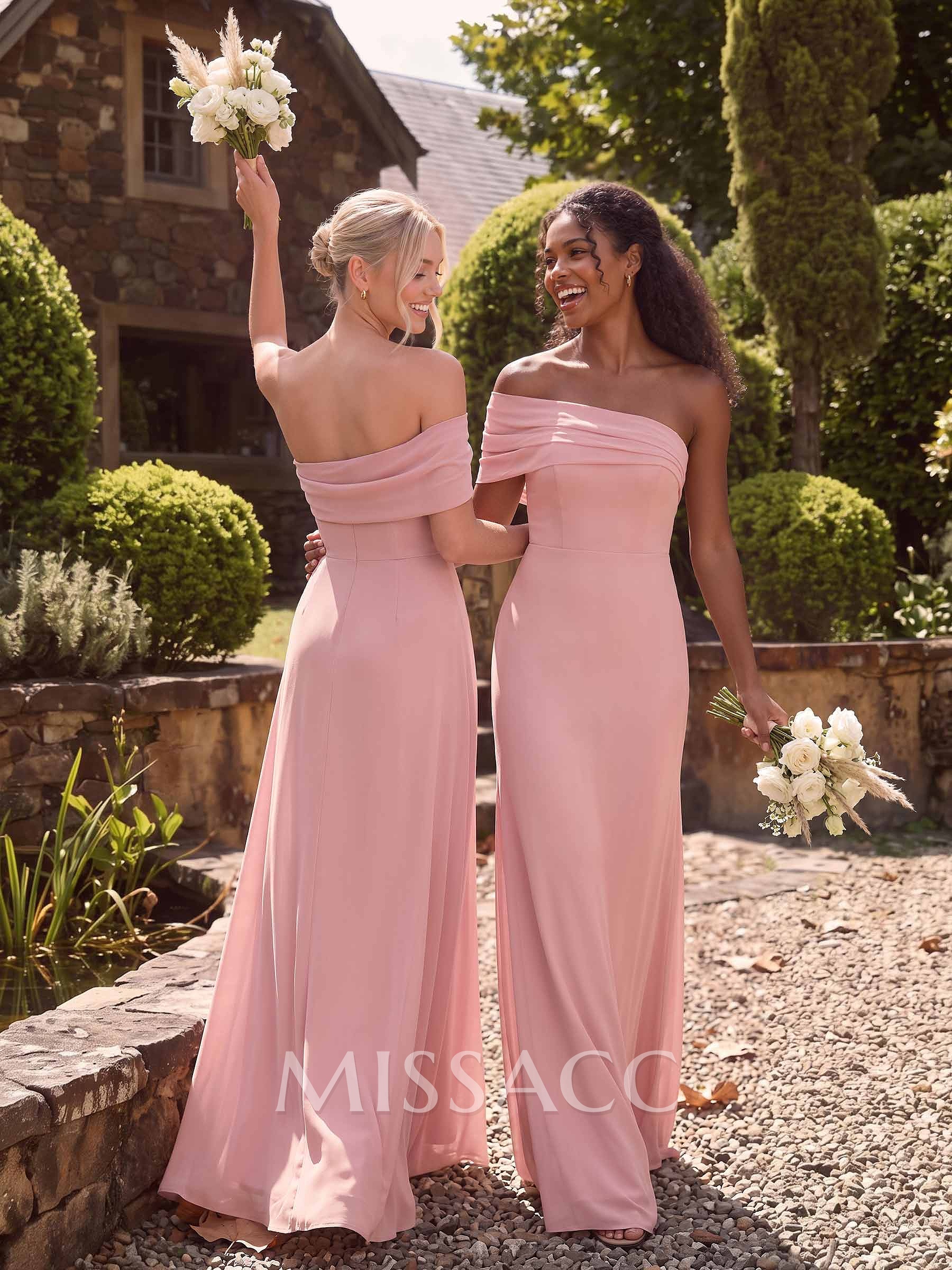Sheath/Column One-Shoulder Sleeveless Floor-Length Chiffon Bridesmaid Dresses