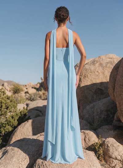 A-Line Strapless Sleeveless Floor-Length Chiffon Bridesmaid Dresses With Front Split