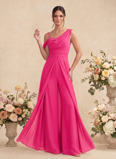 Jumpsuit/Pantsuit Asymmetrical Sleeveless Floor-Length Chiffon Bridesmaid Dresses