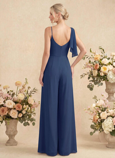Jumpsuit/Pantsuit Asymmetrical Sleeveless Floor-Length Chiffon Bridesmaid Dresses
