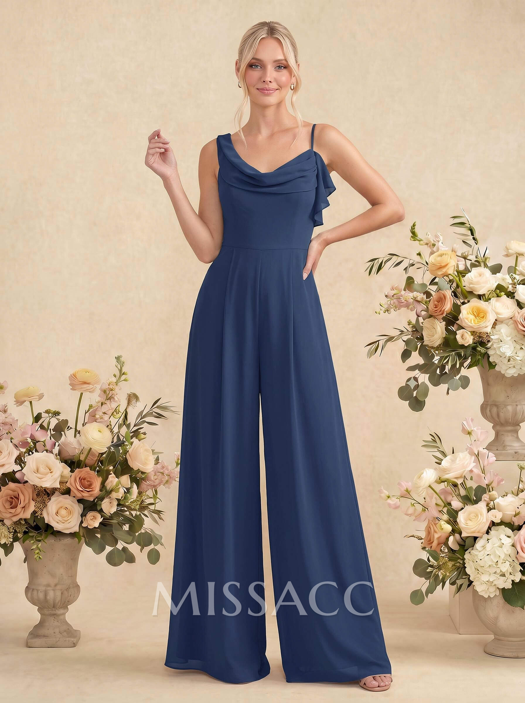 Jumpsuit/Pantsuit Asymmetrical Sleeveless Floor-Length Chiffon Bridesmaid Dresses
