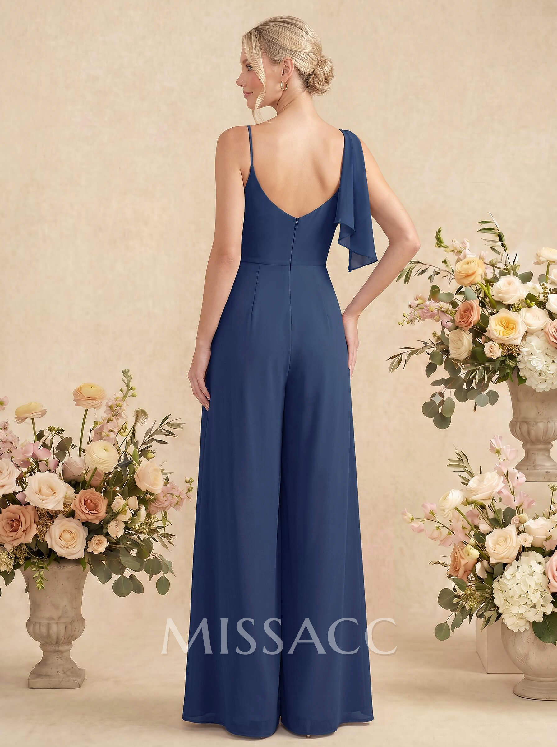 Jumpsuit/Pantsuit Asymmetrical Sleeveless Floor-Length Chiffon Bridesmaid Dresses