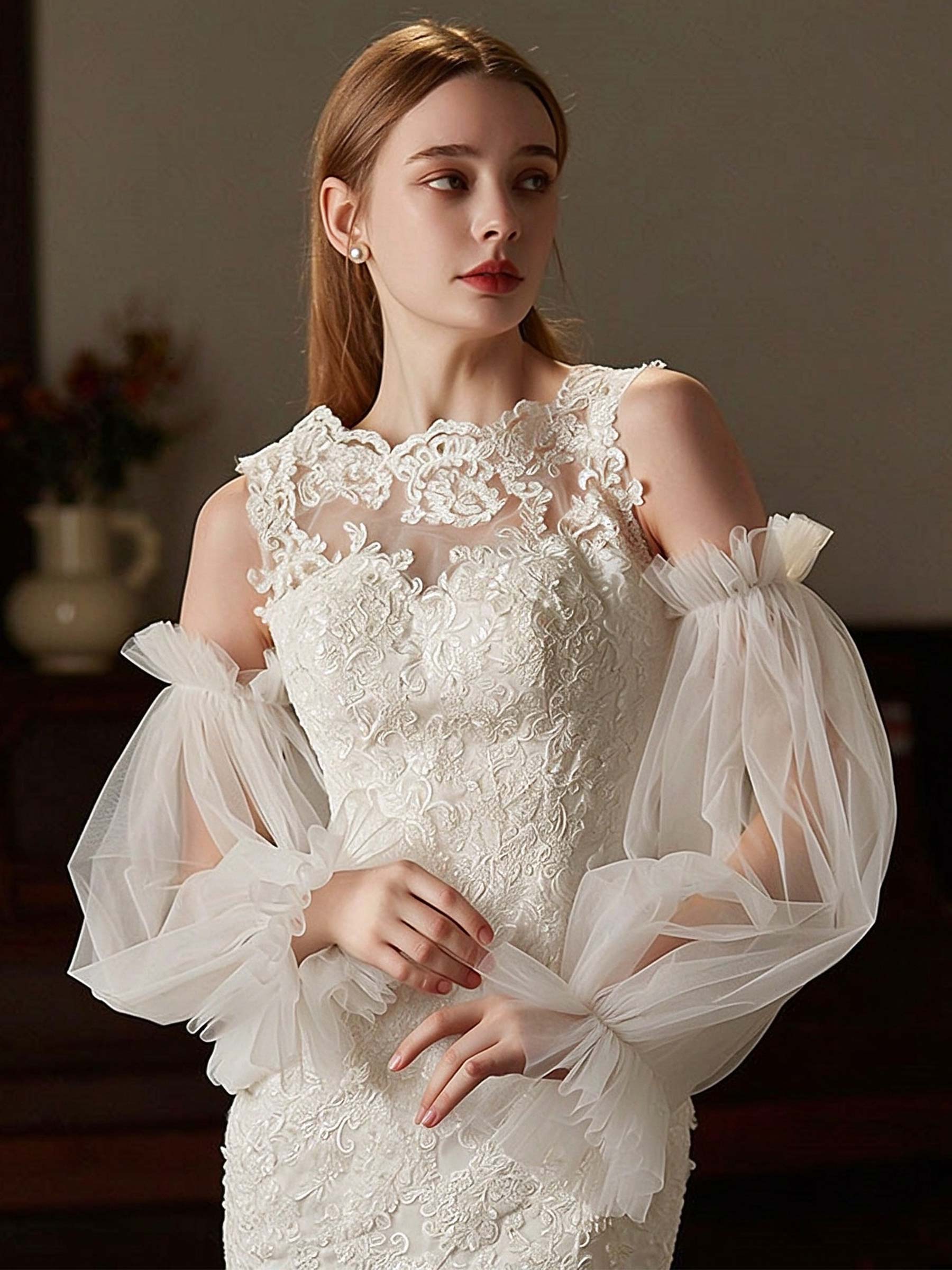Fingerless Opera Length Tulle Bridal Gloves