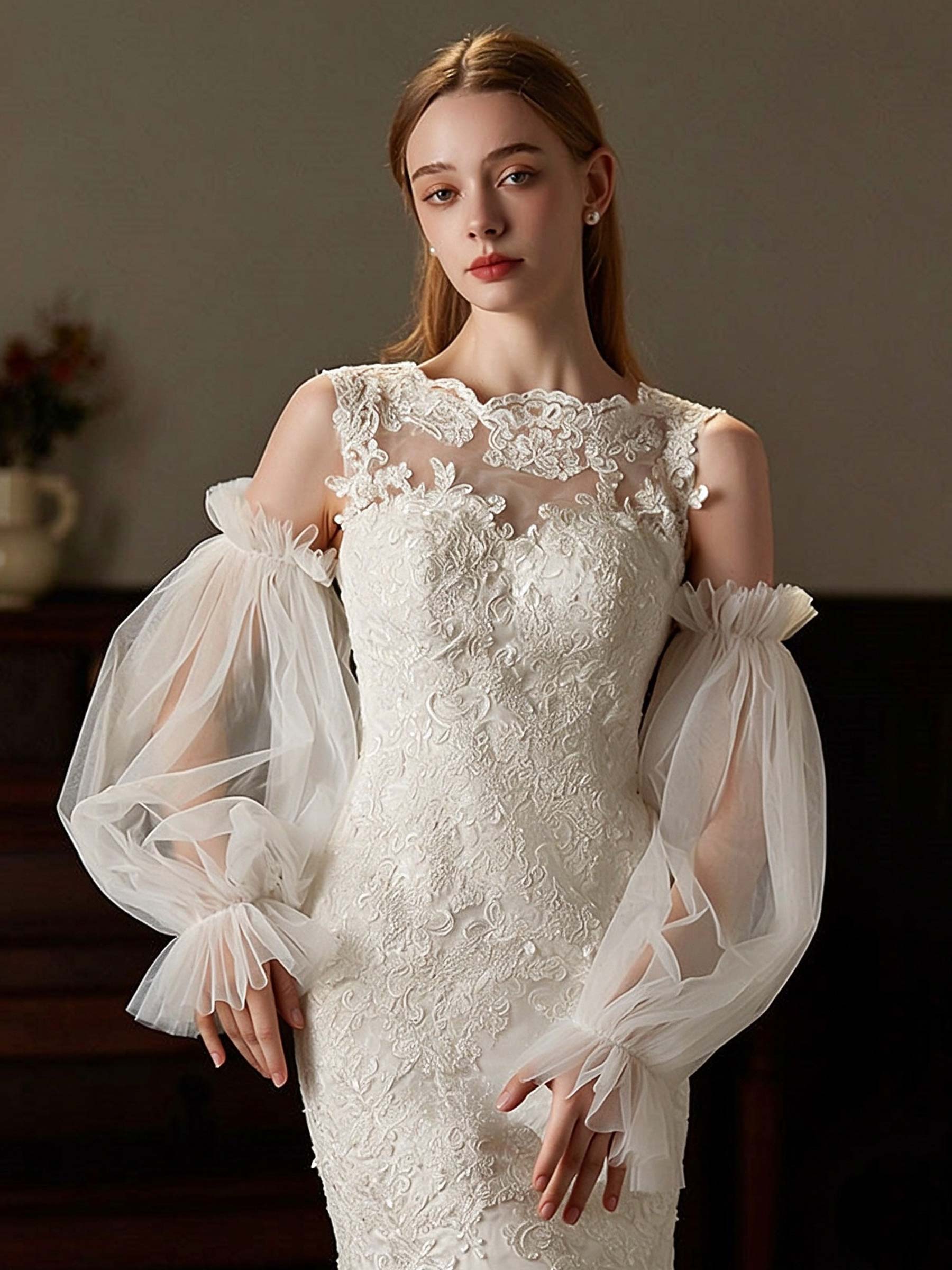 Fingerless Opera Length Tulle Bridal Gloves