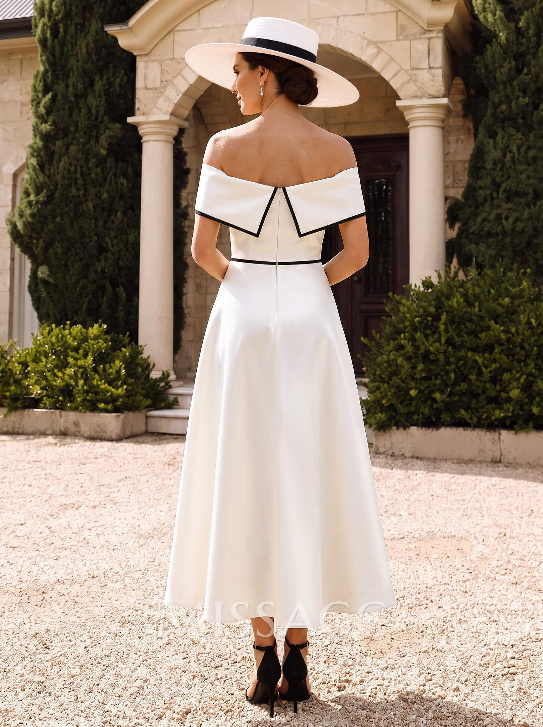 A-Line Off-The-Shoulder Sleeveless Tea-Length Satin/Tulle Mother Of The Bride Dresses With