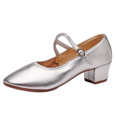 Round Toe Faux Leather Dance Shoes With Buckle And Block Heel