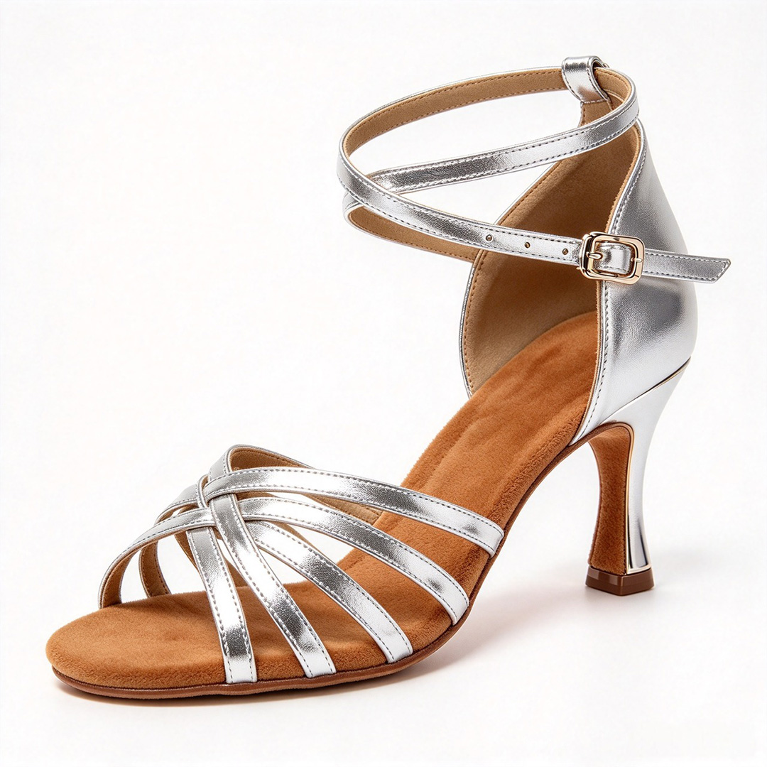 Peep Toe Silk Satin Dance Shoes With Buckle Ankle Strap Heels