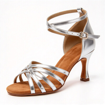 Peep Toe Silk Satin Dance Shoes With Buckle Ankle Strap Heels