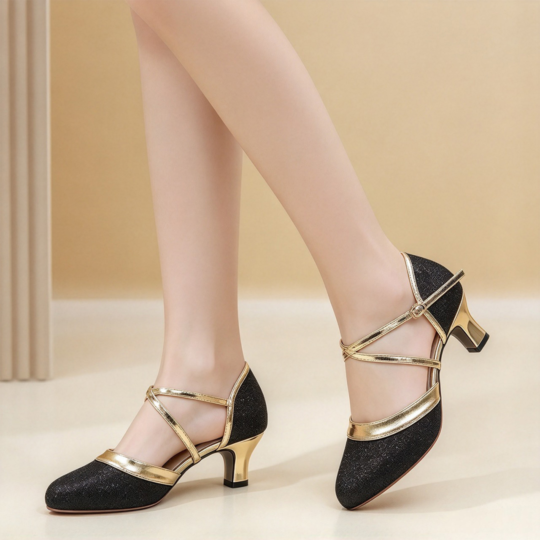 Pointed Toe Faux Leather Dance Shoes With Buckle Ankle Strap Heel