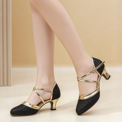 Pointed Toe Faux Leather Dance Shoes With Buckle Ankle Strap Heel