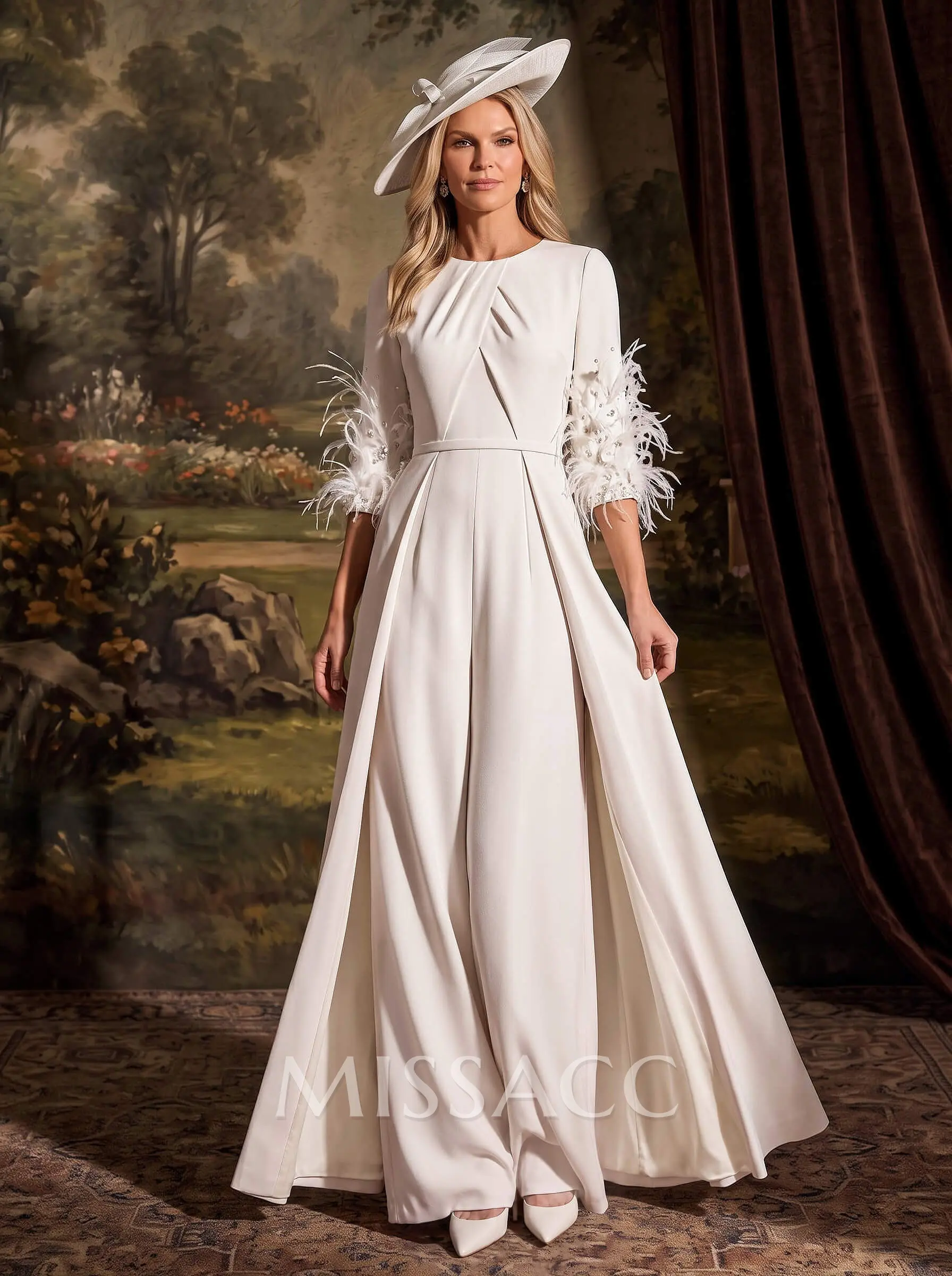 Jumpsuit/Pantsuit Scoop Neck 3/4 Sleeves Floor-Length Elastic