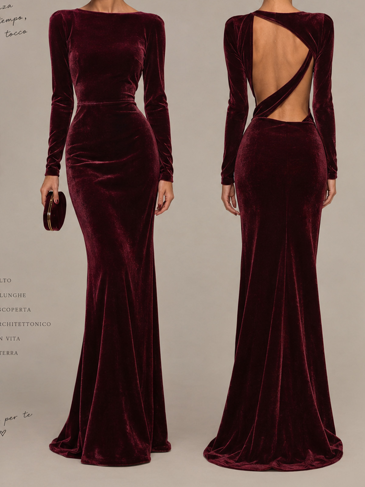Velvet Trumpet/Mermaid Evening Dress With Scoop Neck, Long Sleeves, Sweep Train And Keyhole Back