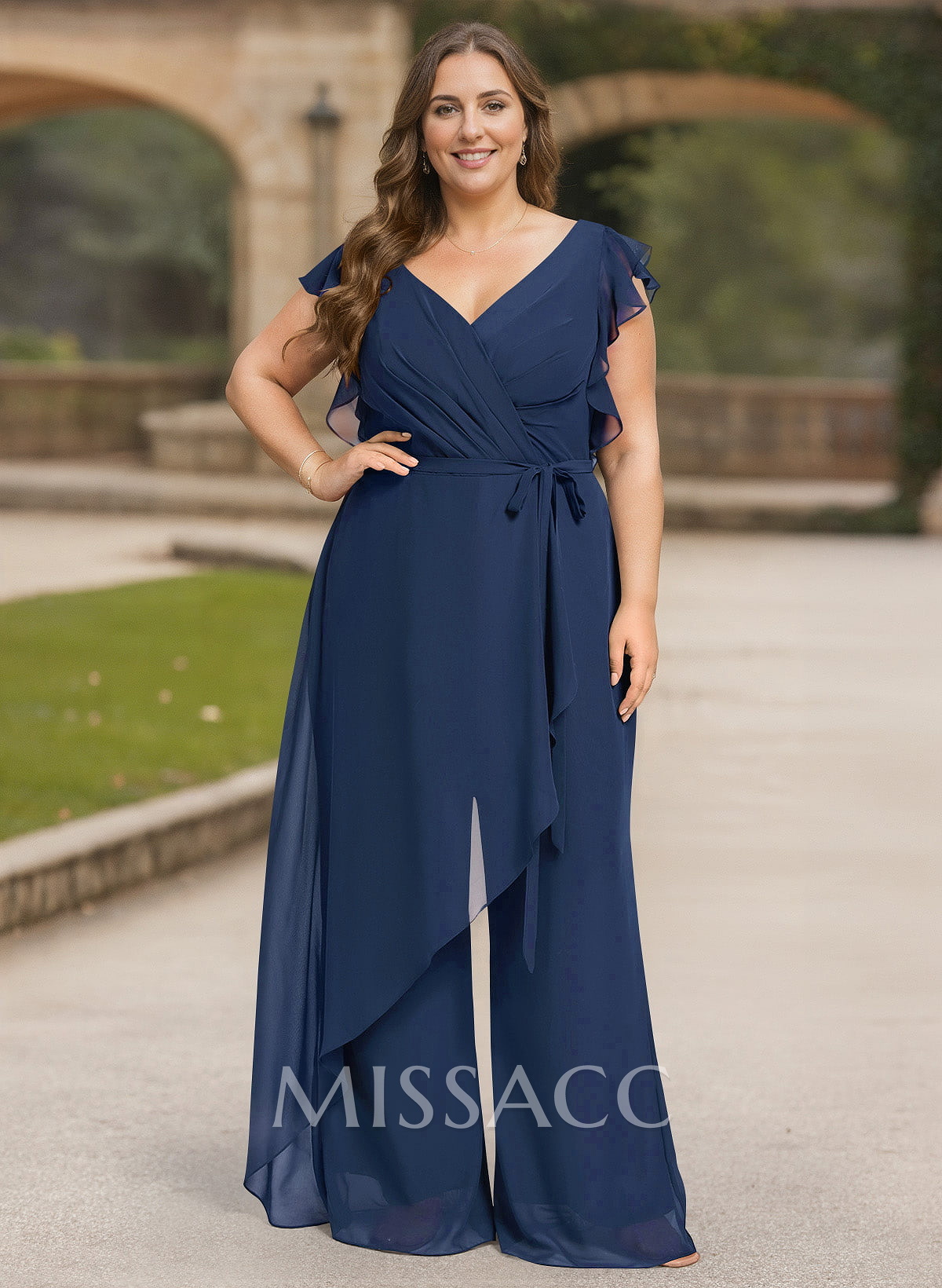 Jumpsuit/Pantsuit V-Neck Sleeveless Floor-Length Chiffon Evening Dresses