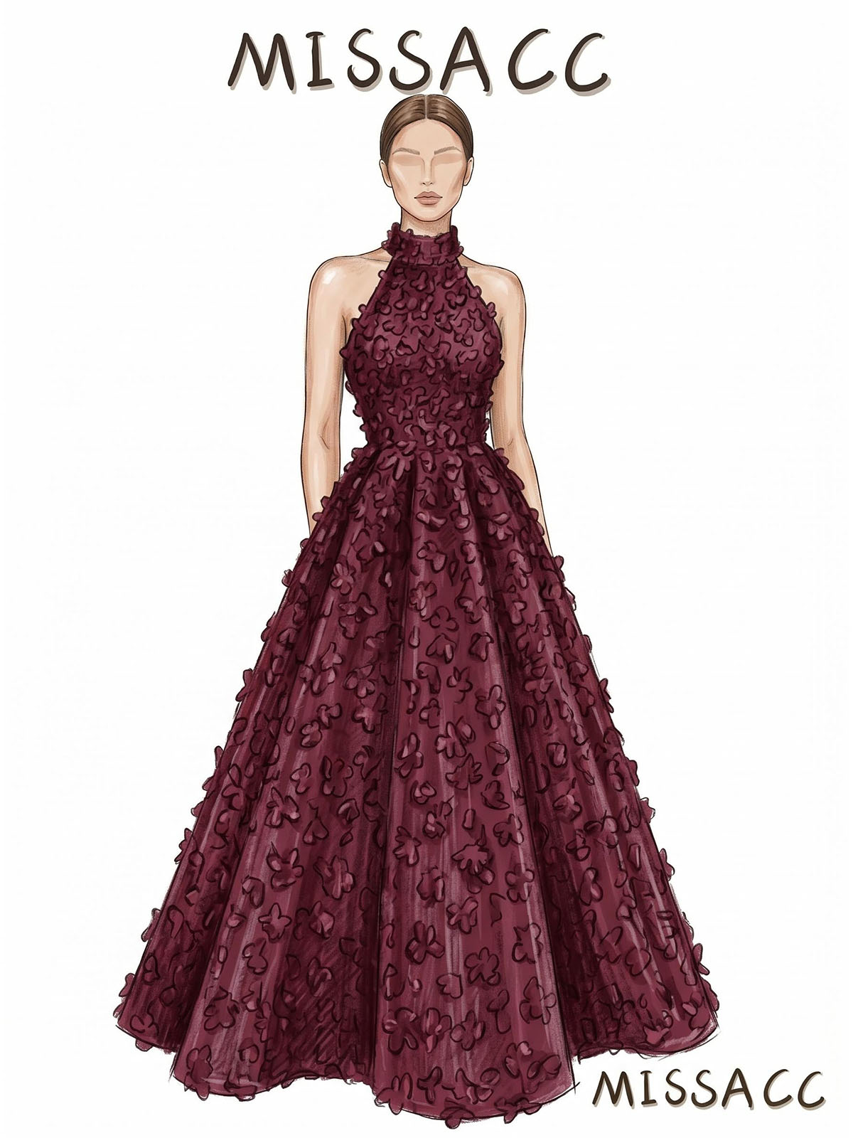 Ball-Gown High Neck Sleeveless Floor-Length Lace/Satin Evening Dresses